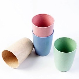 YAJUYANG Wheat Cup Reusable Party Cups, 12 oz, Multicolor, Set of 6 (1, Green)