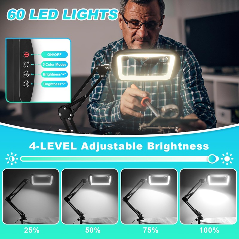 10X 30X Extra Large Magnifying Glass with Light and Clamp,