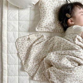 MKXI Naturally Colored Floral Toddler Blanket Muslin Baby Receiving Blanket 100% Cotton Soft and Cozy Summer Quilt for Toddler Breathable Feeling