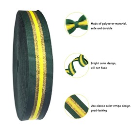 1 Inch x 55 Yards Green Gold Yellow Striped Grosgrain Ribbon, Double-Sided Green Yellow Stripes Polyester Fabric Ribbon for Gift Wrapping St.Patrick Home Party Decor Sewing Clothes
