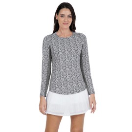 IBKUL Athleisure Wear Sun Protective UPF 50+ Icefil Cooling-Leslie Print Long Sleeve Crew Neck-12868 Black/White/Leslie/M