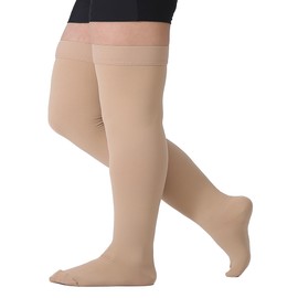 Medias de compresión TOFLY Thigh de alta compresión, opacas, firme apoyo 20 – 30 mmHg, compresión degradada con banda de silicona, medias de compresión de dedos cerrados, tratamiento de hinchazón, varicosa, Edema.