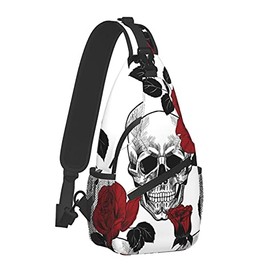 Rose And Skull Unisex Chest Bags Crossbody Sling Backpack Travel Hiking Daypack for Women Men Shoulder Bag for Casual Sport Climbing Runners