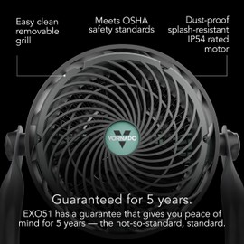 Vornado EXO51 Heavy Duty Air Circulator Shop Fan with IP54 Rated Dustproof and Water-Resistant Motor, Green, CR1-0389-17, Medium