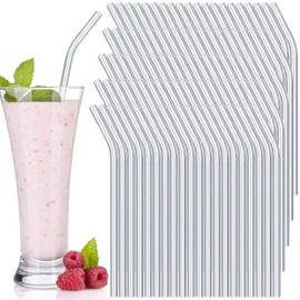Ziliny 200 Pcs Curved Glass Straws Bulk Reusable Glass Smoothie Straws Clear Drinking Travel Bent Glass Straws for Bottles Milkshakes Juice Hot Cold Drink (Transparent, 9" x 8 mm)