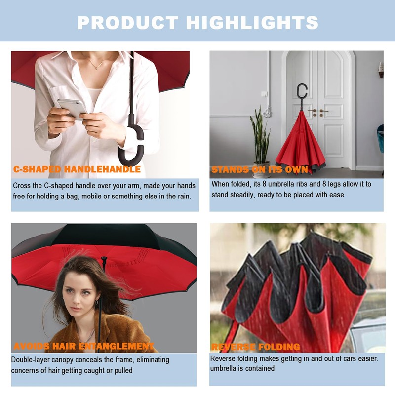 MRTLLOA 40/49/56 Inch Oversize Windproof Inverted Reverse Upside Down Umbrella,