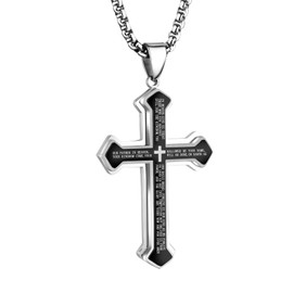 LeapoFaith Cross Pendant for Car Rear View Mirror Hanging Cross Charm Car Interior Mirror Accessories Decor Ornament Jesus Cross Necklace Lord's Prayer Adult Men Christian Gift (Stripe Black)