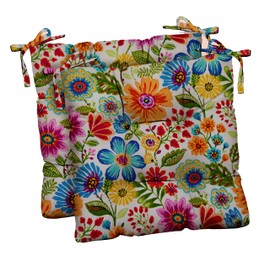 RSH DECOR Indoor Outdoor Set of 2 Tufted Dining Chair Seat Cushions, 19" x 19", Choose Color (Gregoire Fresco)