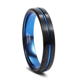 Greenpod 4mm Tungsten Wedding Band for Women Blue Center Groove Brushed Finish Engagement Ring Band Flat Size 7