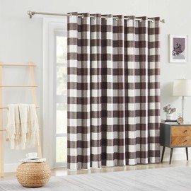 Melodieux Buffalo Check Plaid Sliding Door Curtains 96 Inches Long, Extra Wide Blackout Curtains Thermal Insulated Living Room Divider Patio Door Drape Grommet, Brown, 100 x 96 Inch, 1 Panel