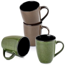 Ceramic Mugs 12oz,Large Ceramic Coffee Mugs for Men, Women, Dad, Mom, Modern Coffee Mugs With Handle For Tea,Latte,Cappuccino,Cocoa. (green and brown 4pack)