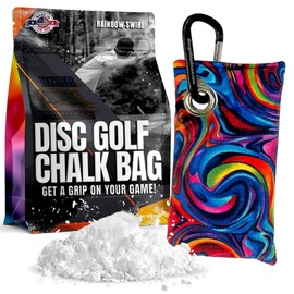 Disc Golf Chalk Bag | Attaches to Bag with a Carabiner | Better than Rosin & Sawdust Bags | Improve Your Grip for Consistency | Disc Golf Accessories for Men | Disc Grip Enhancer (Rainbow Swirl)
