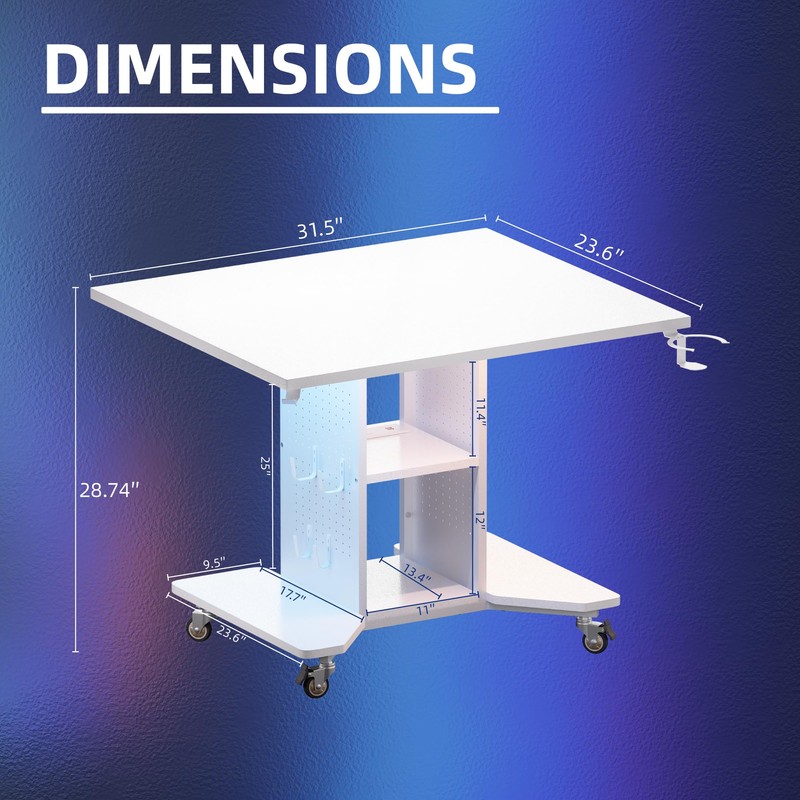 Pamray Small Rolling Gaming Desk with Led Lights Power Outlets