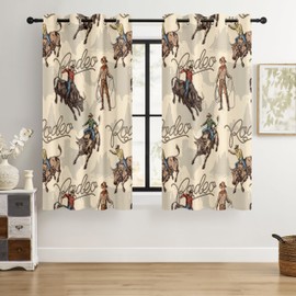 Western Cowboy Blackout Curtains – 100% Blackout Rustic Western Rodeo & Cowboy Design, Thermal Insulated Noise Reducing for Bedroom, Living Room & Man Cave (Rodeo Showdown, W52xL63, 2 Panels)