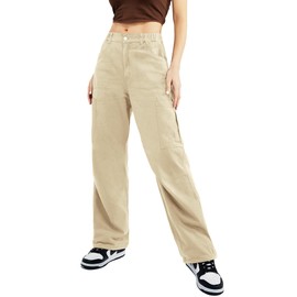 Znyeth Cargo Pants Women High Waist Baggy Jeans with 7 Pockets Casual Wide Leg Y24K Pants for Womens Work Pants Light Khaki XL
