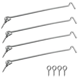 Haidong Cabin Hook Eye Door Locks Window Lock Hooks and Eye Door Latch Stainless Steel Cabin Hooks Swivel Window Door Hook with Mounting Screws (7.55Inch) - 4PCS