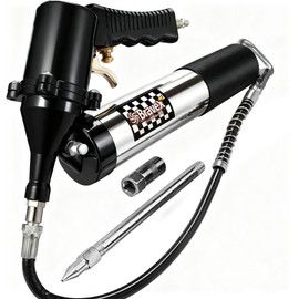Bravex Professional Pneumatic Automatic Grease Gun, Continuous Cycle Heavy Duty 6000 PSI Air Compressor Grease Gun with Flex Hose 18 Inch