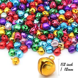 H&W 200pcs Jingle Bells 1/2 Inch Craft Bells Bulk DIY for Christmas Home and Pet Decorations (6 Color Random Color)