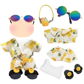 6 Pcs Doll Clothes for 17cm Dolls, Vacation Style Plush Doll Clothes Outfit, Shirt & Shorts, Vest, Sunglasses, Yellow Duck Slippers, Ice Cream Pendant, Suitable for Children & Collectors, No Doll