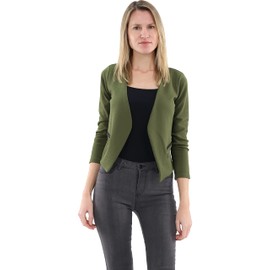 Malito 6040 Women's Long Sleeve Blazer Plain Jersey Blazer Short Basic Jacket Sweat Blazer with Zip Pocket Fitted Jacket 6040 (Size S-XXL), olive, S