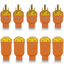 ELEGRP Extension Cord Ends - Male & Female Replacement Plug & Connector Set, Straight Blade, 15A 125V, 2 Pole 3 Wire Grounding, UL Listed, Orange, 5 Sets