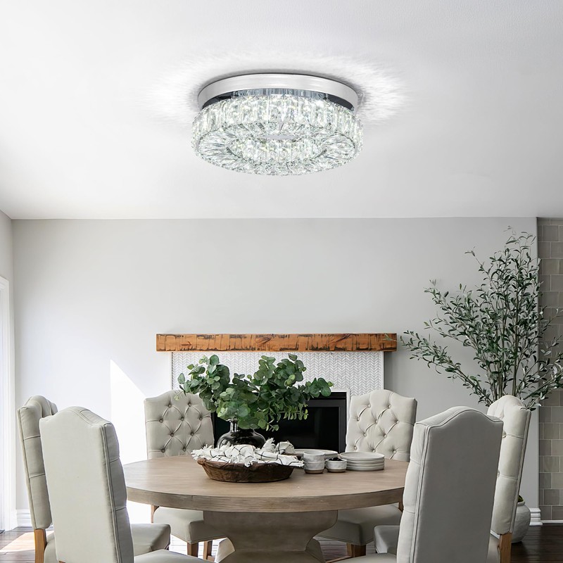 HomLaiting 7.8” Crystal Ceiling Light Fixture, Mini Round Chandeliers 6500K