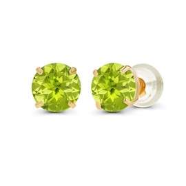 Genuine 14K Solid Yellow Gold 6mm Round Natural Green Peridot August Birthstone Stud Earrings