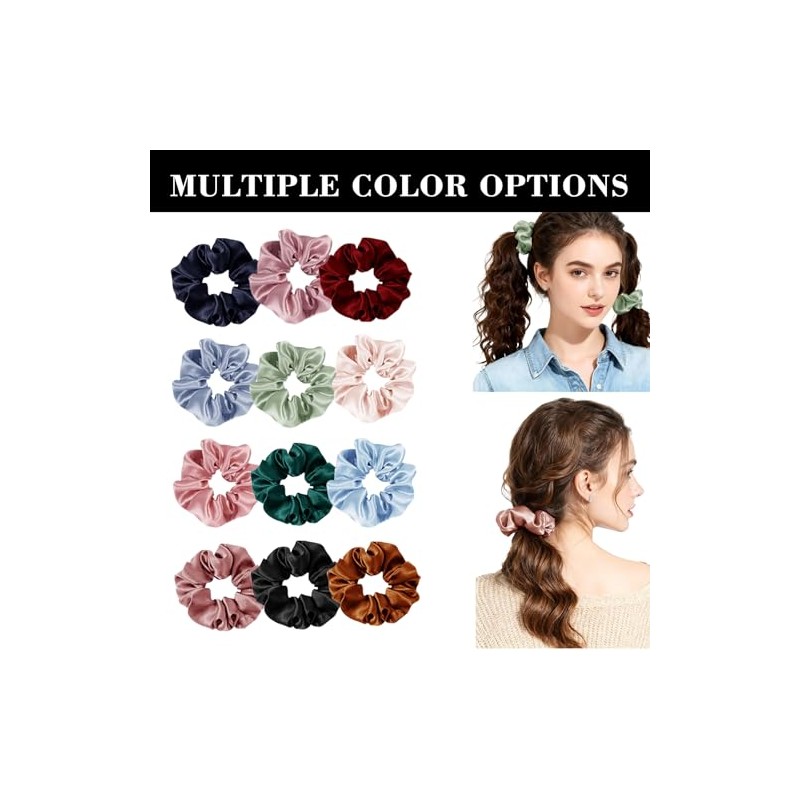 24Pack Satin Scrunchies For Women Silky Scrunchy Silk Hair Ties