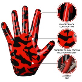 Beast AT Least Youth Football Gloves, Sticky Wide Receiver Gloves for Kids & Adults, Enhanced Silicone Grip for Flag Football Men Women (Red, Youth XL/Adult M)