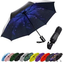 SIEPASA Compact Travel Umbrella - Windproof Auto Open/Close, Small Folding Umbrella for Rain - Lightweight & Durable with Fiberglass Frame, Waterproof Canopy - Fits Backpack, Purse, Suitcase. (Starry)