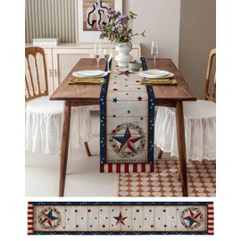 4th of July Table Runner 13x72 Inches Long Rustic American Barn Star Stripes Table Runners Cotton Linen Wood Grain Independence Day Dresser Scarf Kitchen Dinner Table Decor for Memorial Day Party