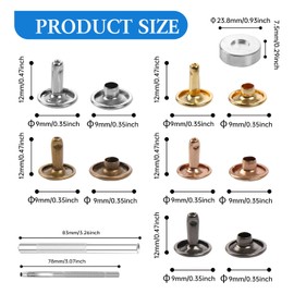 Juego de 100 remaches de piel de 9 x 12 mm con cierre de doble tapa de metal con 3 herramientas de ajuste para manualidades de piel, bricolaje, reparación, ropa, bolsos, cinturones, decoración, varios