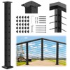 PLANTOP 35" Stainless Steel Corner Cable Railing Post, Black Top