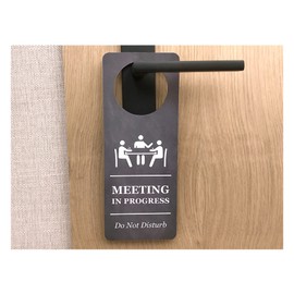 Do Not Disturb Meeting In Progress - Printed Door Hanger Sign - for use in Business, Corporate, Home Office, Hotels, Workplace. Choice of two backgrounds. (Black Effect)