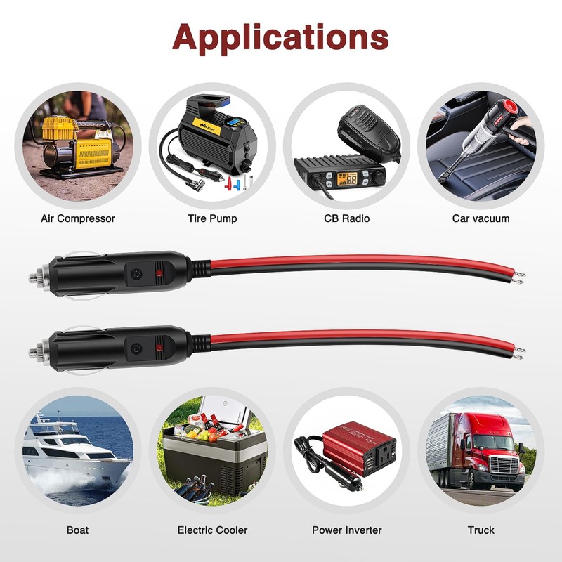 Nilight 10028W 2 Pack Cigarette Lighter Male Plug with Leads
