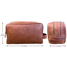 RUSTIC TOWN Leather Toiletry Bag for Men - Travel Shaving Dopp Kit - Bathroom Shower Toiletries Organizer - Leather Cosmetic Bag for Women (Cognac)