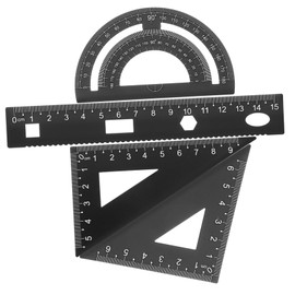 4Pcs Black Metal Ruler Set - Geometry Tools with Straight Ruler, Triangular Scale, Protractor for School and Office Use