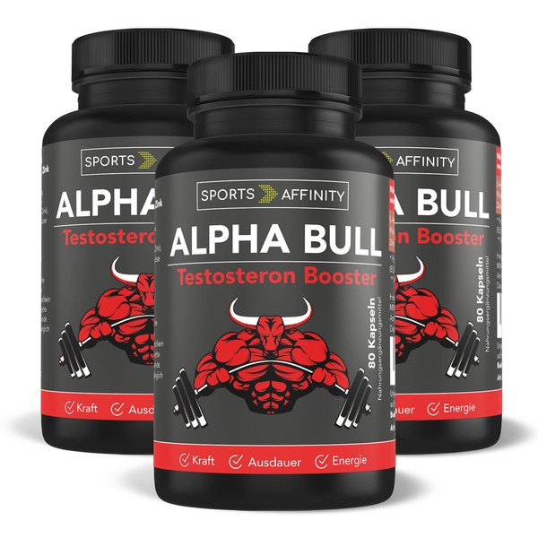 Sportsaffinity Set of 3 Alpha Bull I 240 High Dose L-Arginine Capsules + Pine Bark Extract & Zinc I 3000 mg L-Arginine from Physical Strain I Natural, Vegan & Fermented I Premium Quality