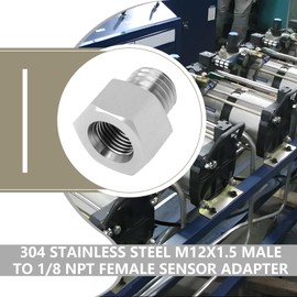 eMagTech 2pcs M12x1.5 Male to 1/8NPT Female Oil Water Pressure Temp Sensor 20mm 304 Stainless Steel Metric Fitting Adapter with Washer