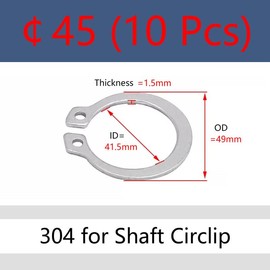 MOOPW Circlip Stainless Steel 304 Snap Ring for Shaft C-Clip Bearing External Clip Retaining Ring Tools ￠45 (10 Pcs)
