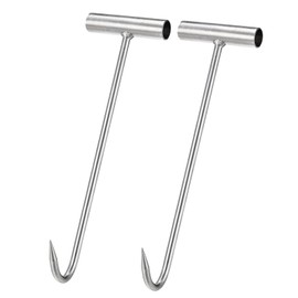 GUOYOU 2 Pieces Duct Lid Lifter, Stainless Steel Channel Hook, Channel Lid Hook, Meat Hook, Hook Lifting Tool, Manhole Lid Hook, Iron T-Hook Pull Hook, for Open Channel Lid