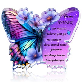Sister Birthday Gifts, Sister Gifts from Sister Brother, Beautiful Butterfly Shaped Acrylic Plaque Decoration with Violet Flower, Sister Gifts for Women on Thanksgiving Valentines Day Christmas