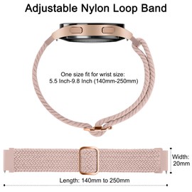 Elastic Strap for Garmin Venu Sq 2/Venu 2 Plus/Venu/Vivoactive 6/5/3/3 Music Strap, 20mm Adjustable Soft Nylon Stretchy Band for Forerunner 55/645/245 Pink sand