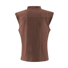 mogenda Mens Medieval Renaissance Pirate Costume Sleeveless Lace-up Stand Collar Shirt Gothic Viking Steampunk Top Tunic (M, Brown)