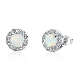 Fu You Fu You Earrings 925 Sterling Silver Women Stud Earrings Opal Birthstone Stud Earrings with Cubic Zirconia Earrings for Women Girls