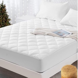 King Mattress Pad -100% Waterproof Quilted Mattress Pad Cover with Skirt+Anchor Band Deep Pockets up to 15" - Breathable Non-Allergenic Machine Washable Fitted Mattress Topper