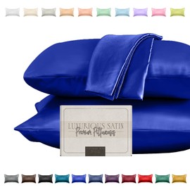 Elegant Comfort Silky and Luxurious 2-Piece Satin Pillowcase Set for Healthier Skin and Hair, Hidden Zipper Closure and Beautifully Packaged, Satin Pillowcase Set, King, Royal Blue