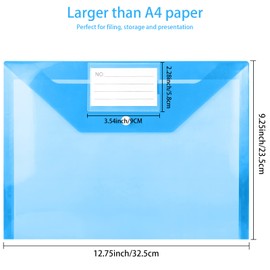 Plastic Wallets A4 - Plastic Folders with Label Pocket Popper Wallets Plastic Document File Folders - 12PCS