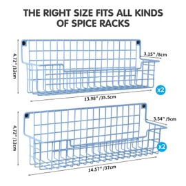 AURIKAR Spice Rack Wall Mount, Wall Spice Organizer for Kitchen Cabinet Door, Pack of 4 Hanging Spice Rack for Wall Saving Kitchen Space, Light Blue