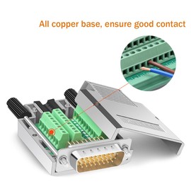 Jienk 16mm Thinner DB26 Male Solderless Breakout Connector, RS232 D-SUB Serial to 26 Pin Port Terminal Solderfree Adapter with Metal Case Accessories